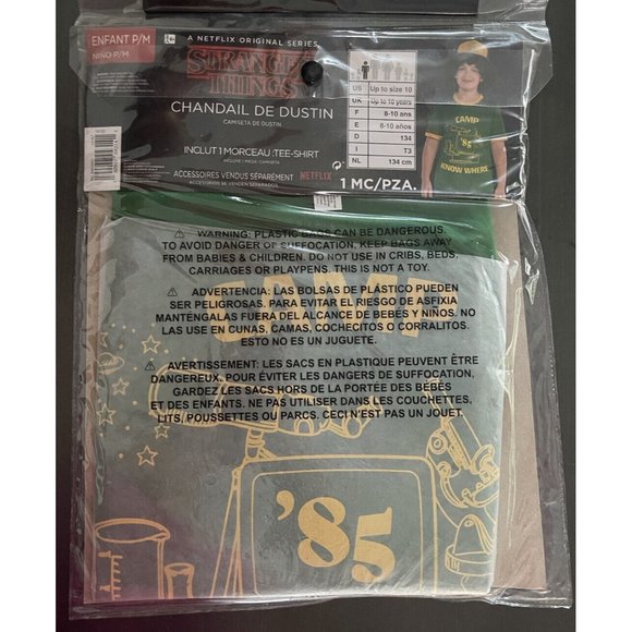 Stranger Things T- Shirt Dustin Camp Knowhere Green Ringer Kids Costume Children - Picture 6 of 11